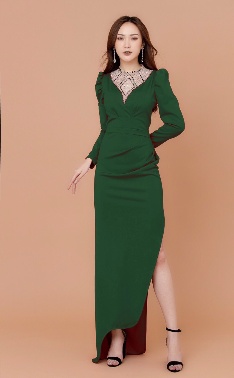 Đầm Dạ Hôi Đính Pha Lê HÌnh Thoi D655